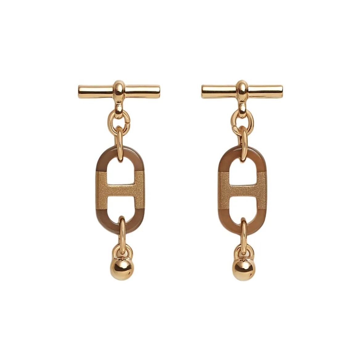 HERMES Ox Horn, Metal, Brass, Gold Plated Earrings Unisex Gold