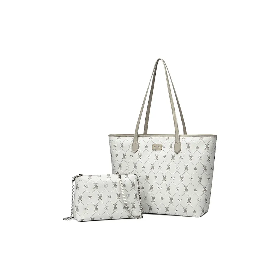 NUCELLE PVC Large Bag Combo Bag Tote Shoulder Bag Women's Greige
