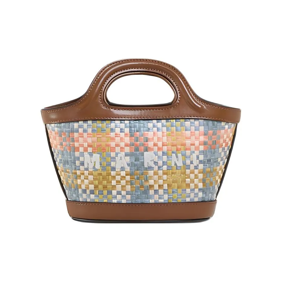 MARNI TROPICALIA Raffia With Leather Handbag Shoulder Bag Crossbody Bag Extra Mini Women's Brown