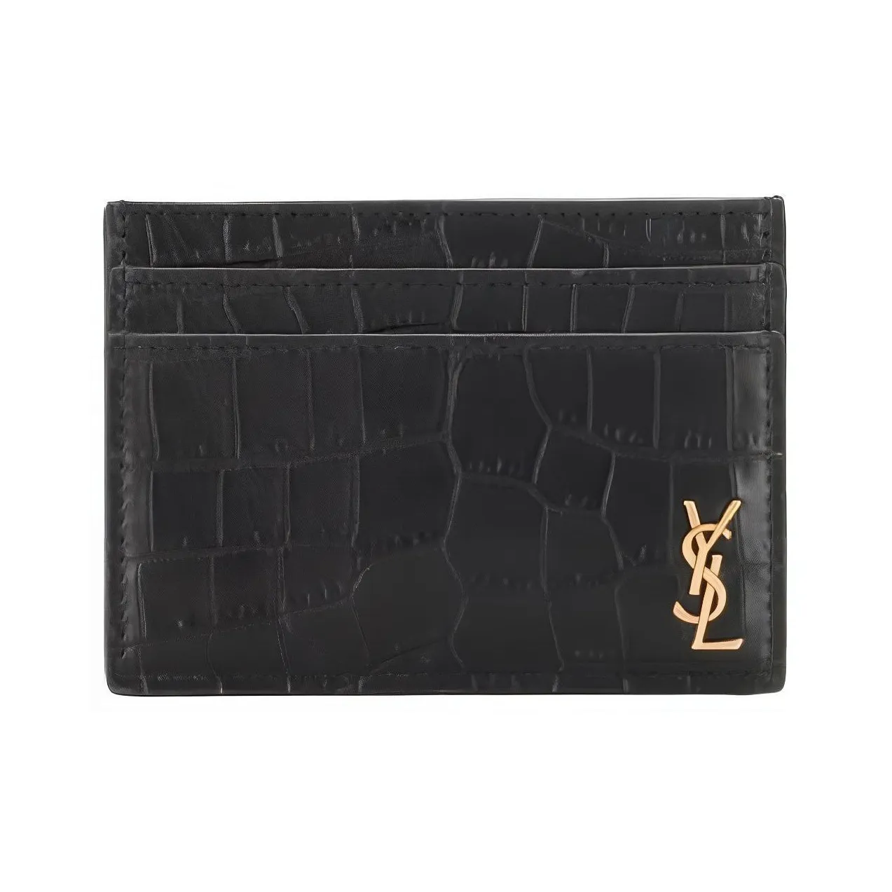 SAINT LAURENT Крокодиловый узор Кожа Держатель для карт кошелек Мужской Черный