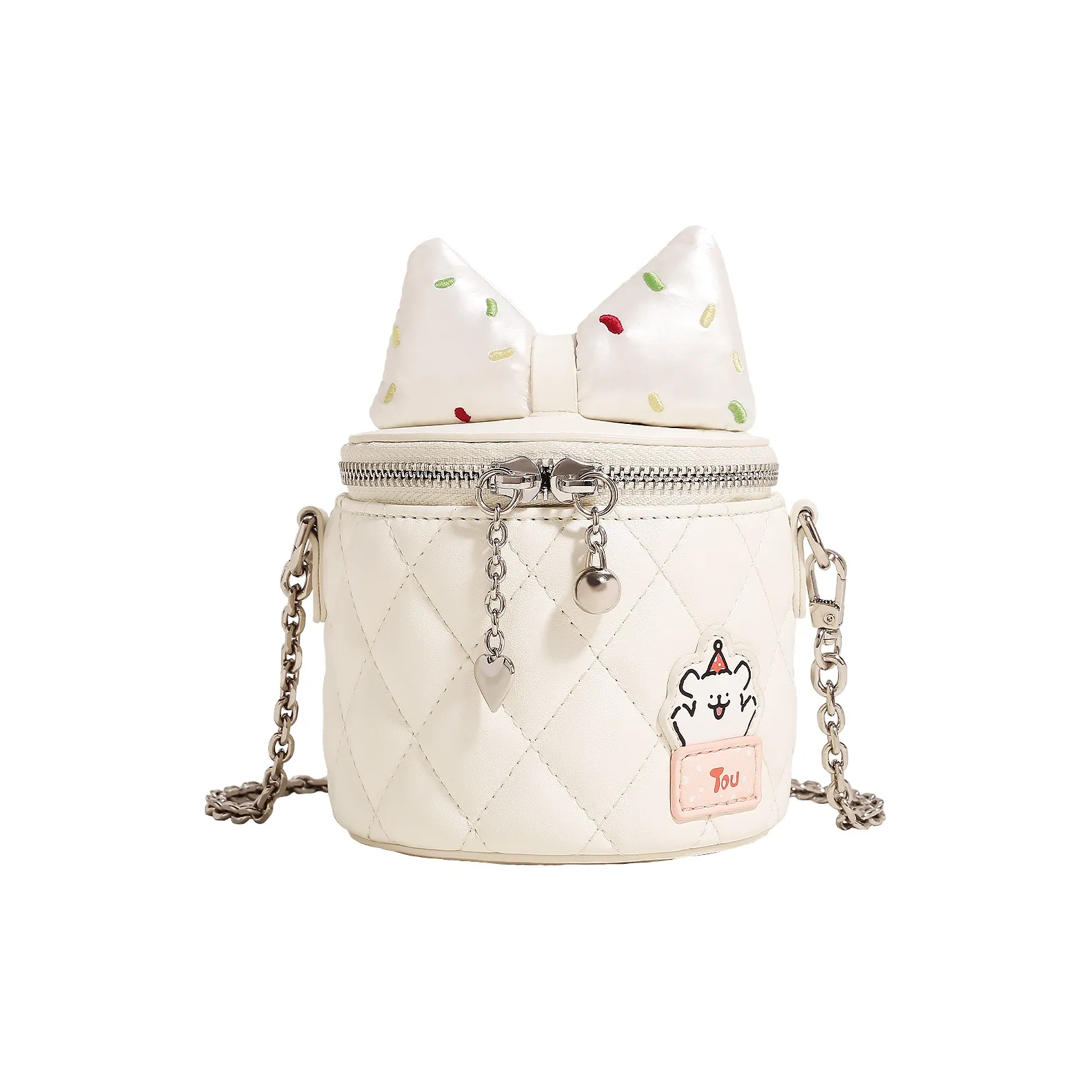 TOUTOU Maltese Collaboration PU Crossbody Bag Small Size Women's Sugar Bean White