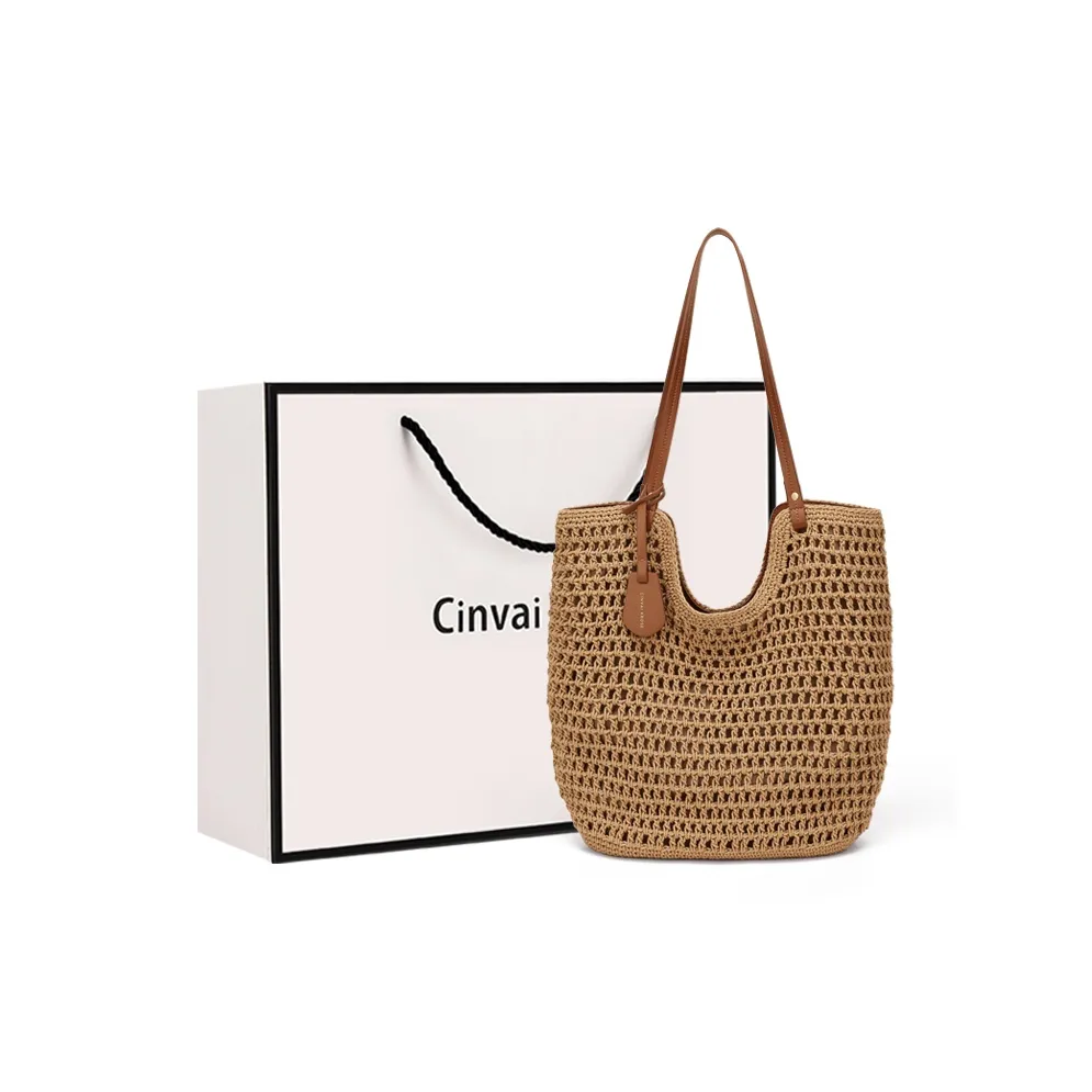 CinvaiKrose Пряжа Одно плечо Тоут Сумка для покупок Сумка Большая сумка Большая женская Хаки