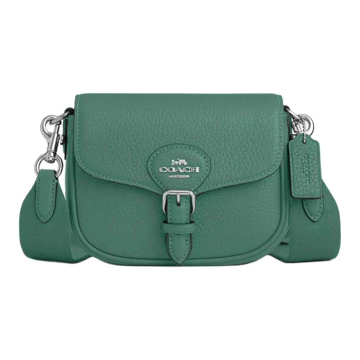COACH Amelia Pebbled Leather Shoulder Bag Crossbody Bag Small Size Women's Silver & Bright Green