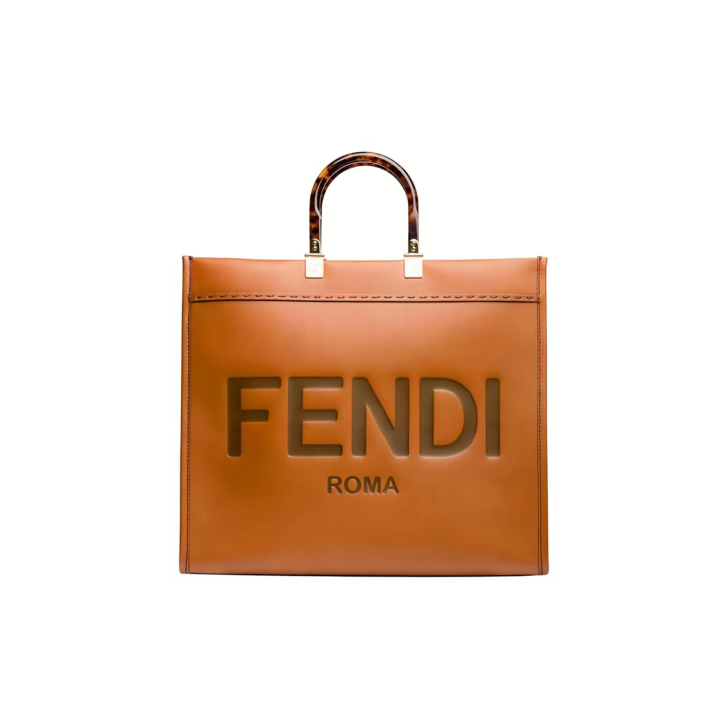 FENDI Sunshine Cow Leather Tote Bag, Shopping Bag, Handbag Tubas Unisex Brown