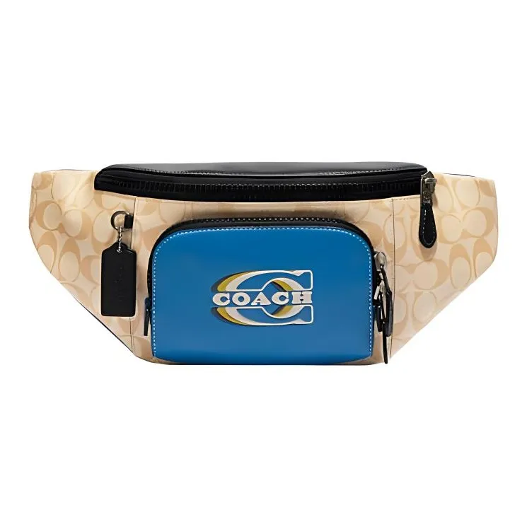COACH Track Cow Leather One Shoulder Crossbody Fanny Pack Men's Blue & Beige