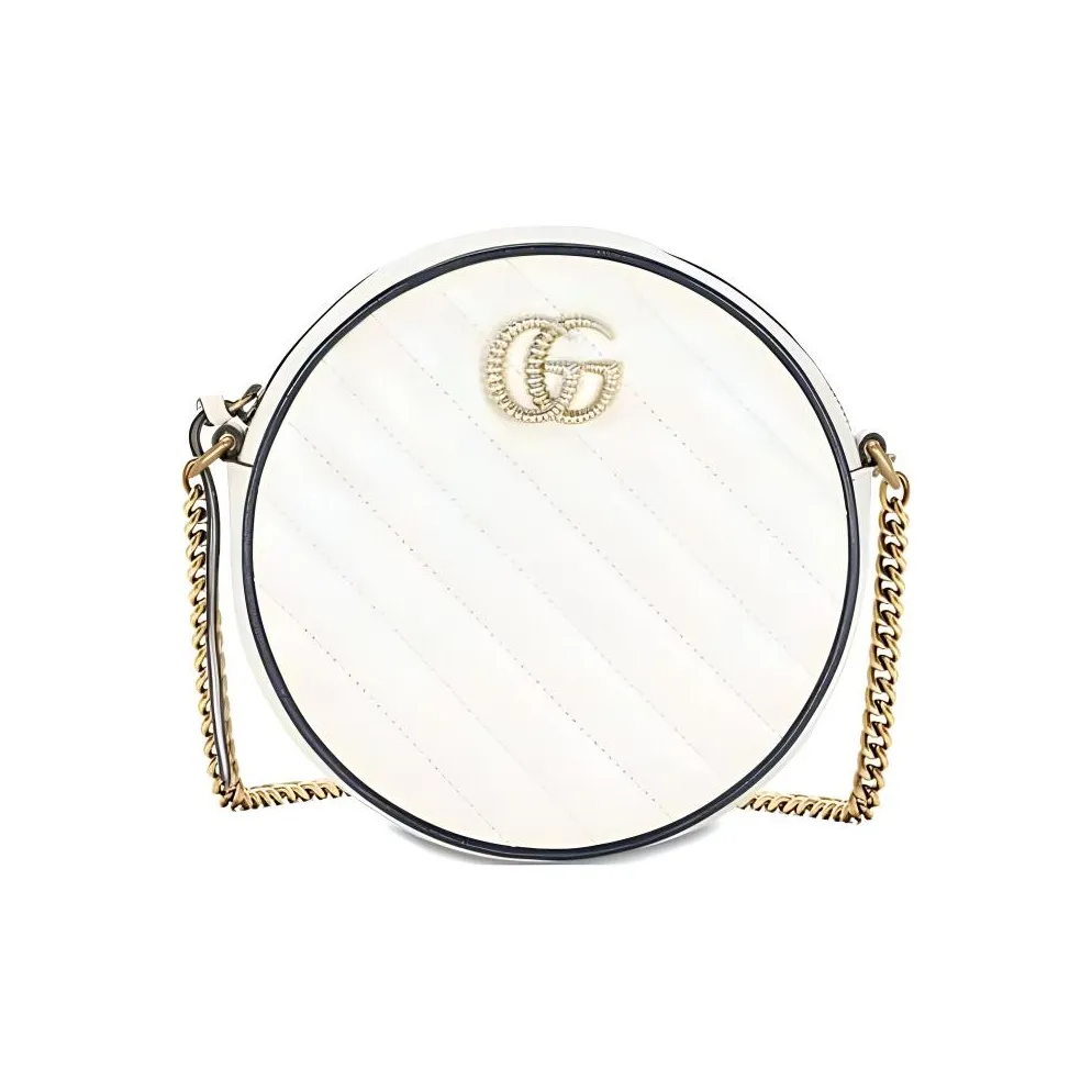 GUCCI Marmont Crossbody Round Bag Chain Shoulder Bag Crossbody Bag Mini Women's White/Blue