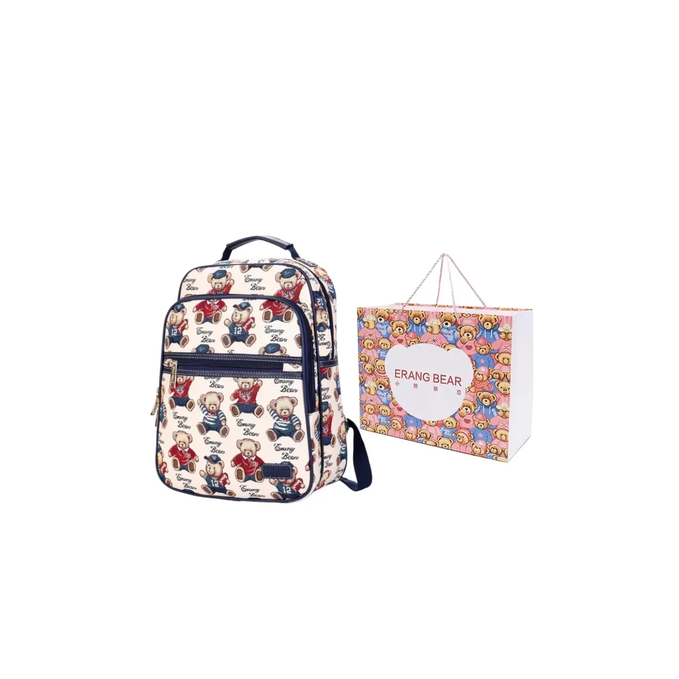 ERANGBEAR Ткань Рюкзак Стандартный Женский Синий Медведь Розовый Бейсбол Off Черный