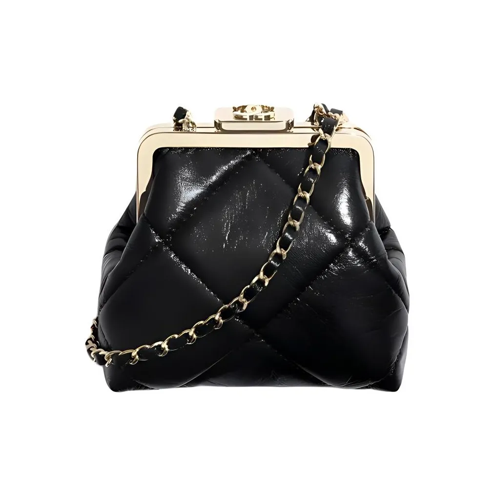 CHANEL Lambskin Dome Bag, Crossbody Bag, Shoulder Bag Women's Black