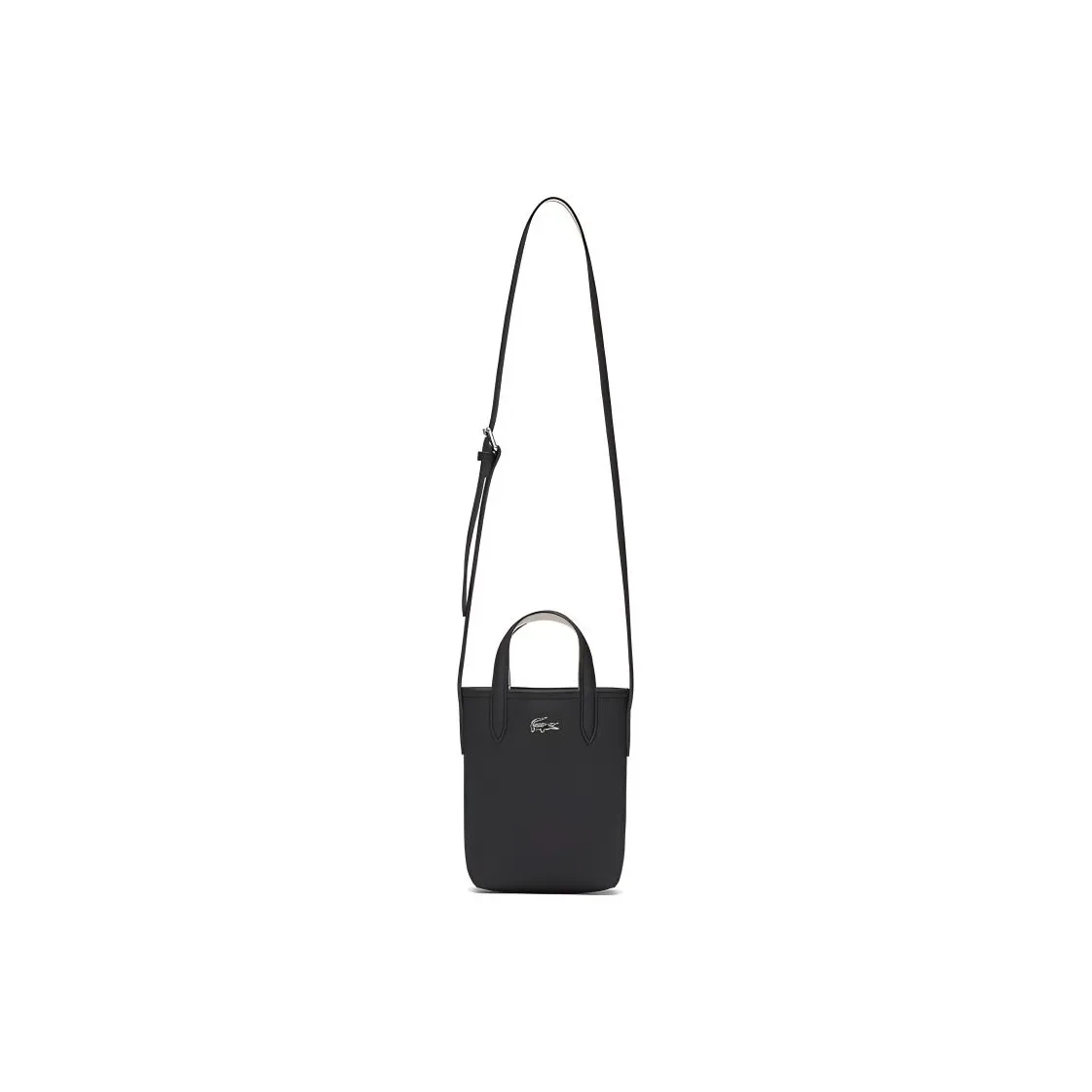 LACOSTE PVC Shoulder Bag Crossbody Bag Small Size Women's Black & Sand Apricot