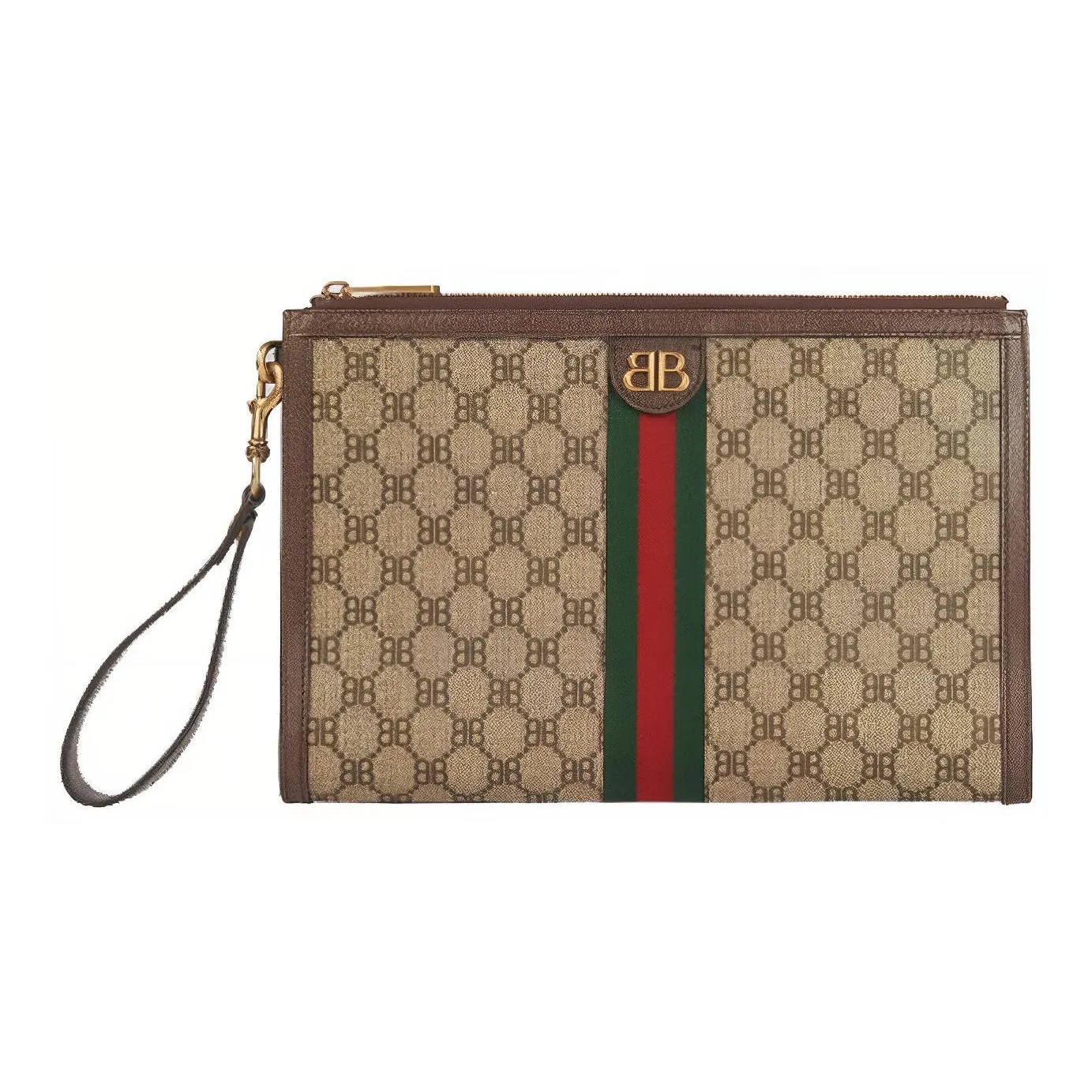 Balenciaga GUCCI Collaboration Cow Leather Wristband Clutch Women's Ebony