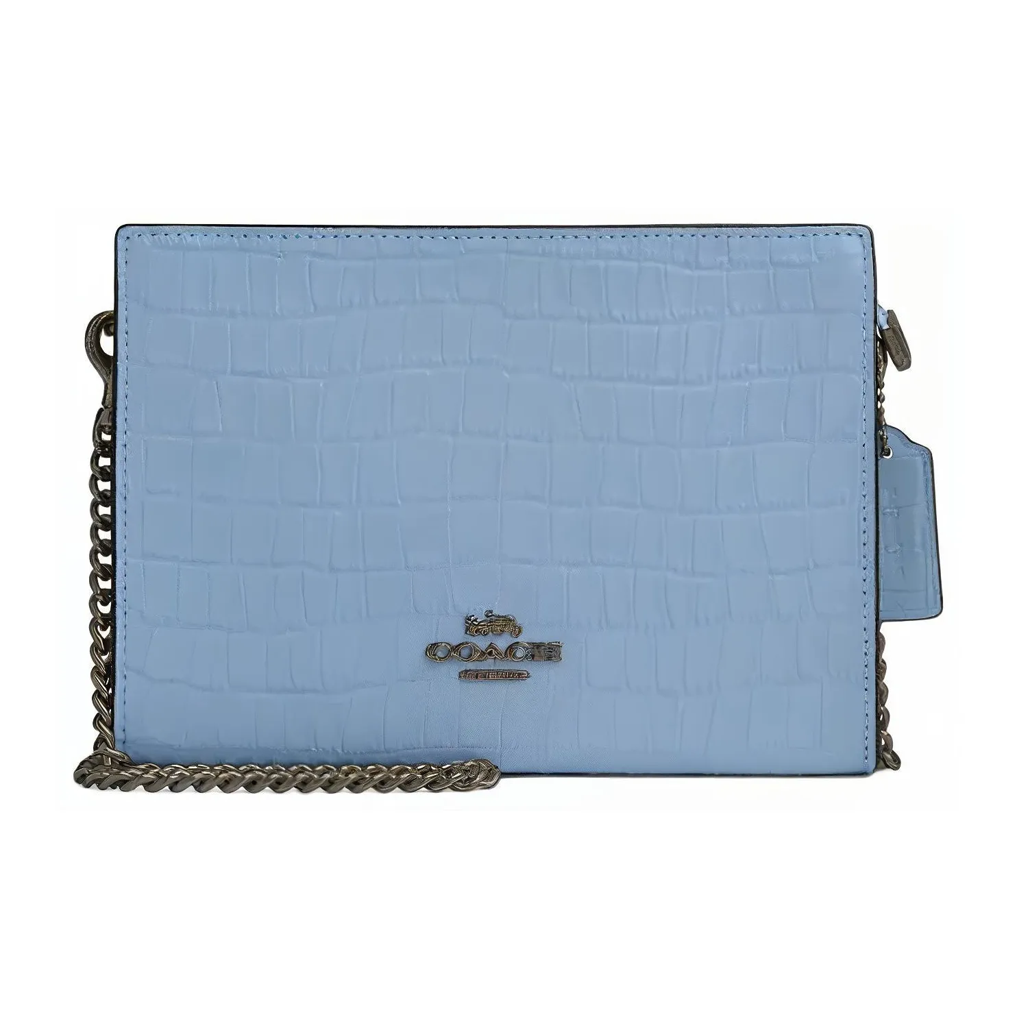 COACH Crocodile Embossed Leather Shoulder Bag, Crossbody Bag Trumpets Women's Blue
