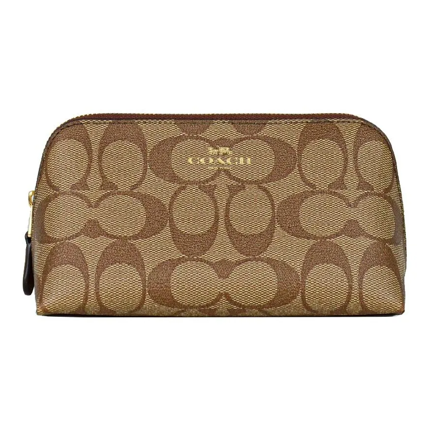 COACH Canvas Clutch Makeup Bag Women's Khaki & Saddle