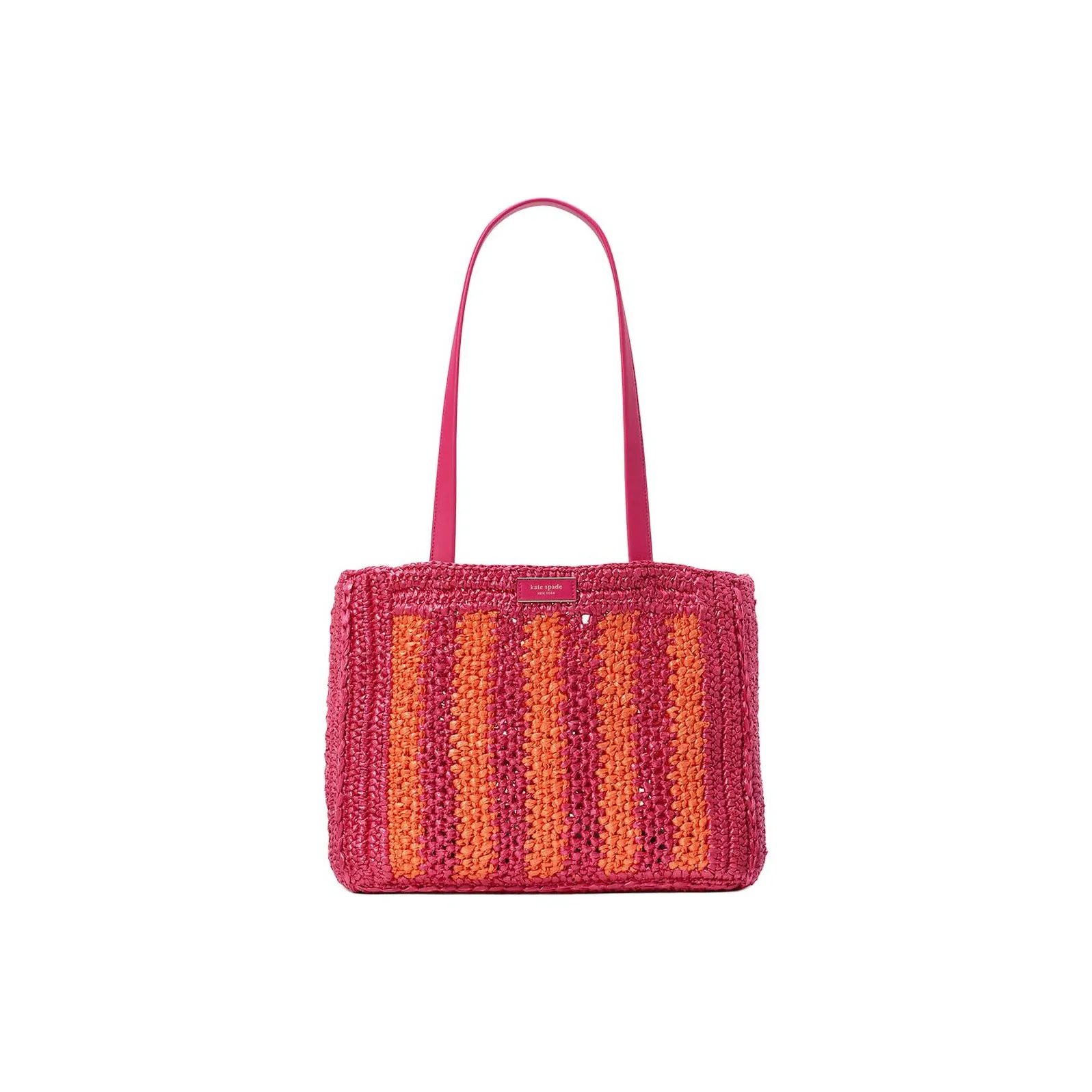 Kate Spade Raffia Tote Bag, Shopping Bag, Shoulder Bag, Handbag Tubas Women's Pink Multicolor