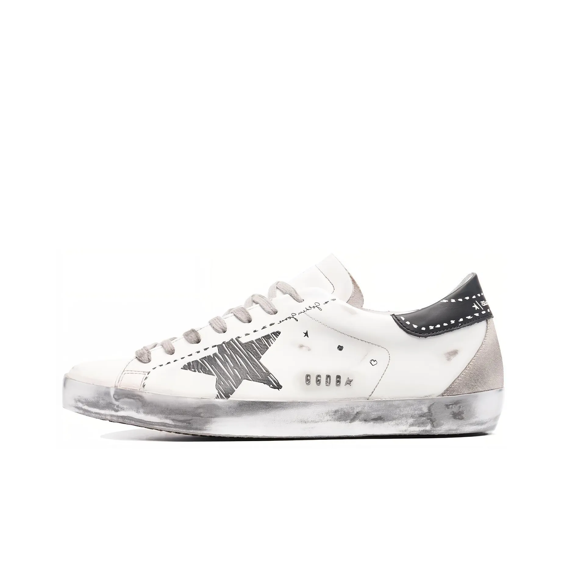 Golden Goose Super Star Stylish Skateboarding Shoes Men's White Black Vintage Version