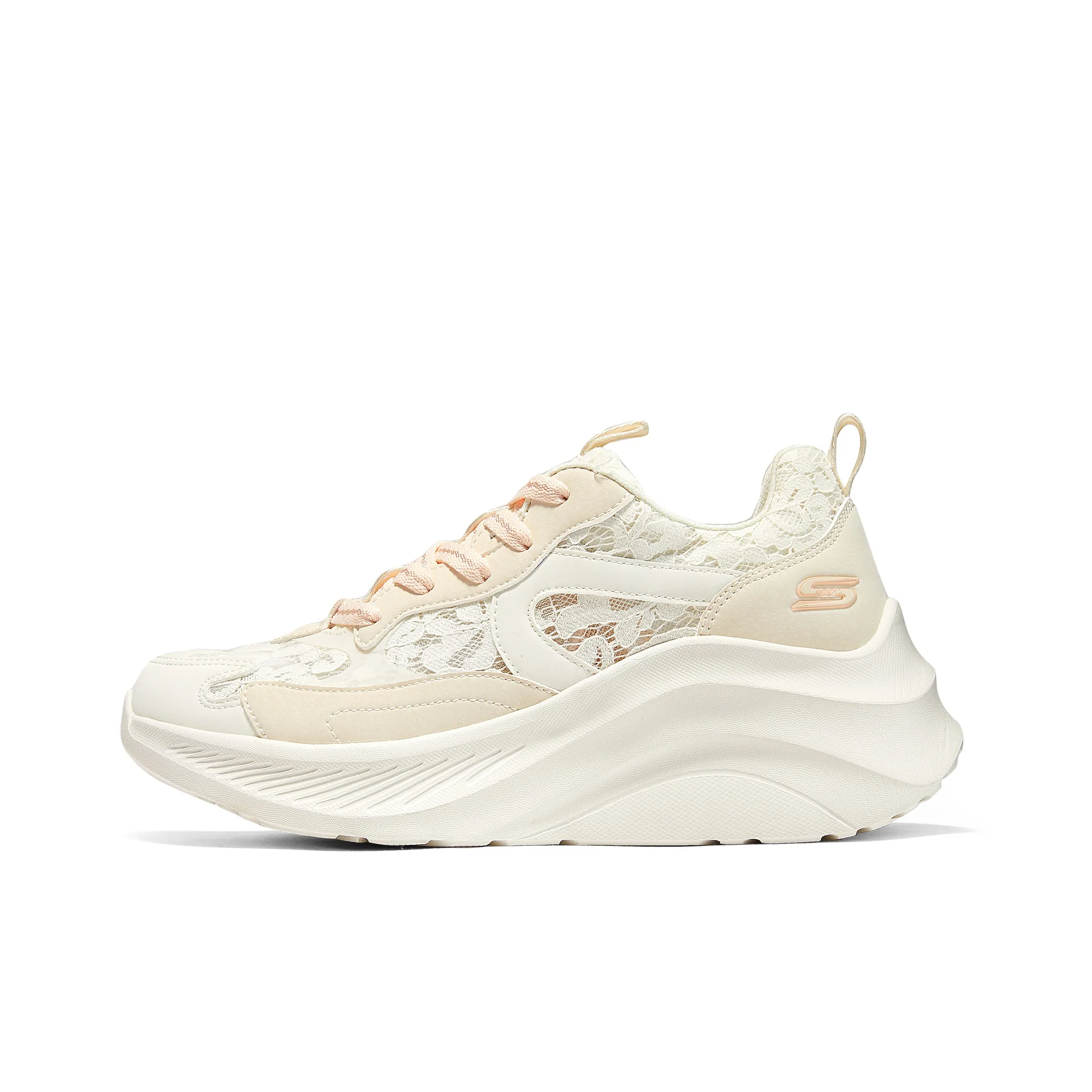 Skechers Cake Shoes Height Increasing Abrasion Resistant Breathable Low Top Chunky Sneakers Women's Beige Pink