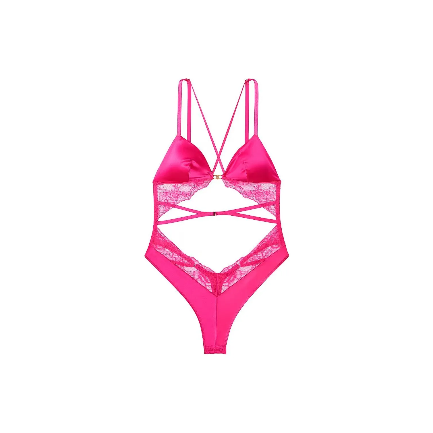 Victoria's Secret Satin Lace Triangle Teddy FOREVER Pink Jumpsuit Women's Pink