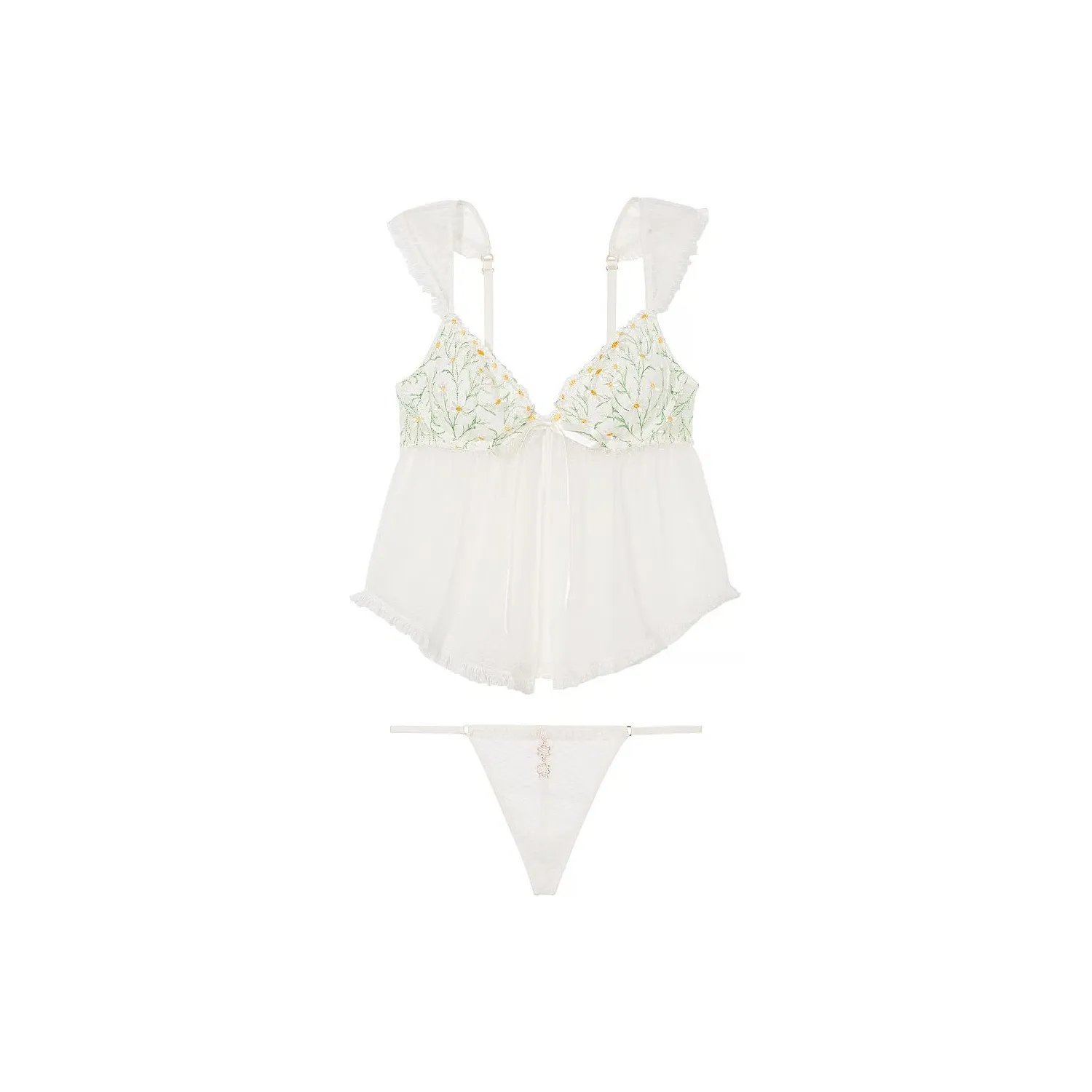 Victoria's Secret Daisy Chain Embroidery Flyaway Babydoll Set/CW Pajama Set Women's Coconut White