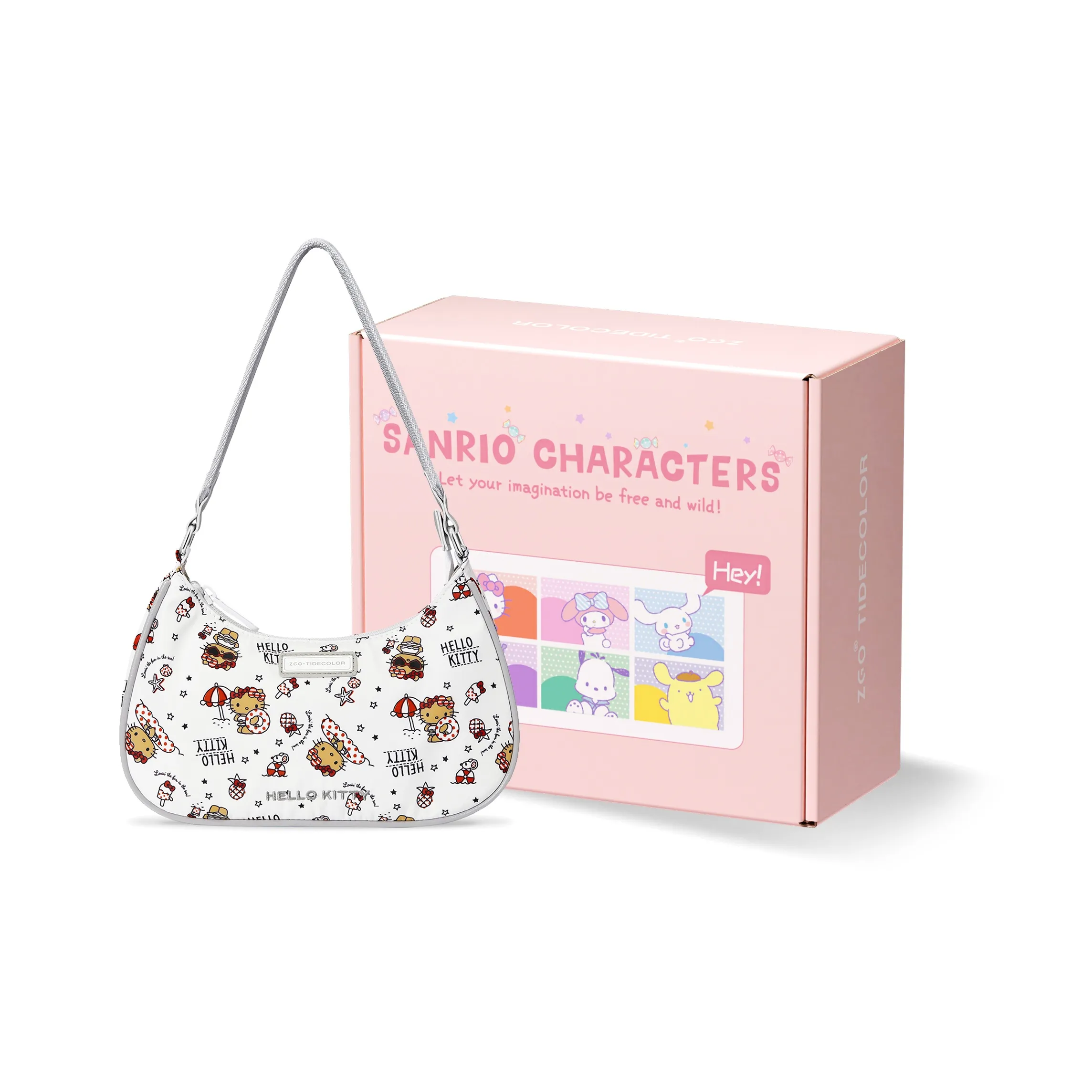 Zgo Sanrio Черная кожа Hello Kitty Collection Hello Kitty Полиэстер Сумка на плечо Маленькая Женская Серый