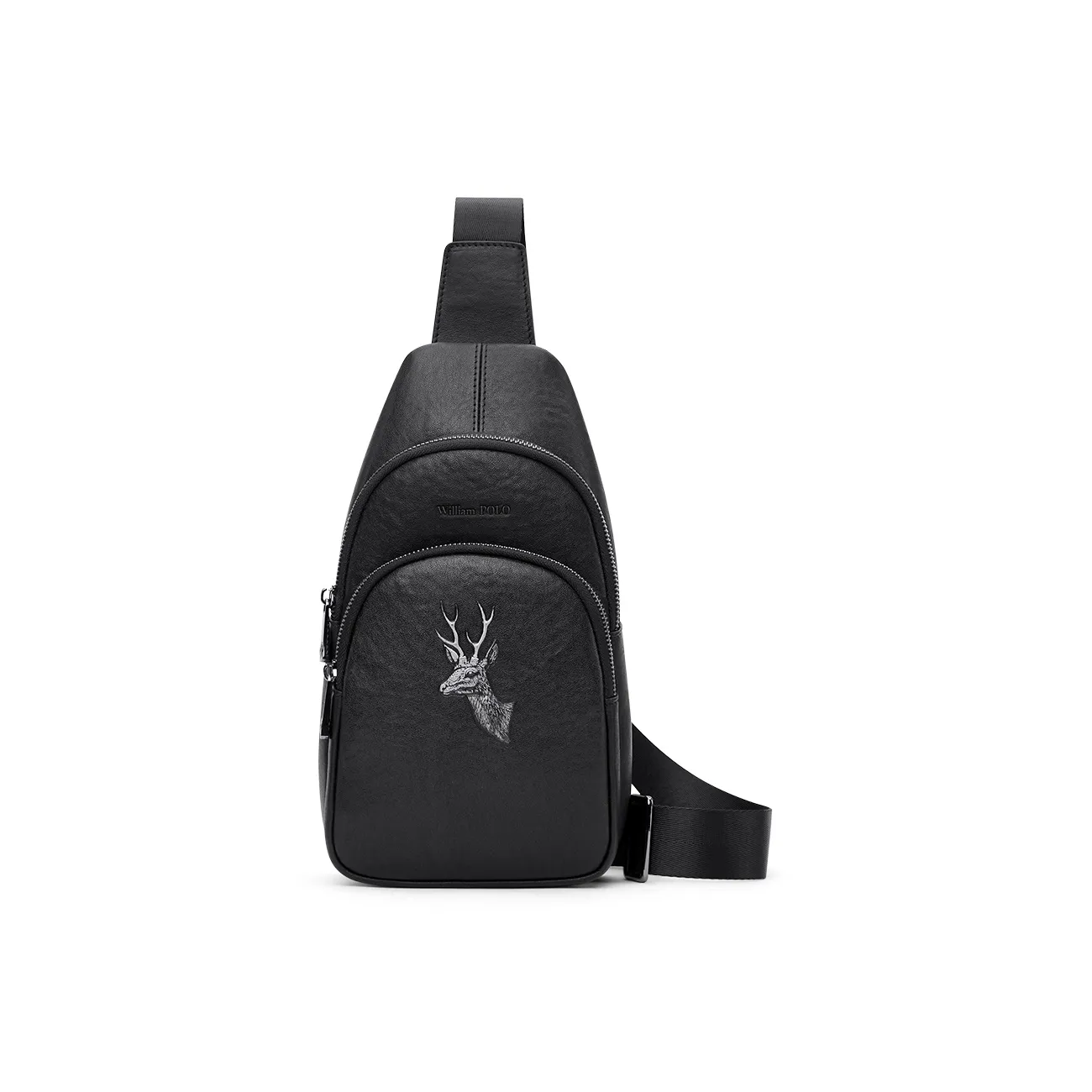 WilliamPOLO Сумка через плечо из крупнозернистой текстуры коровьей кожи сумка-слинг среднего размера мужская черная