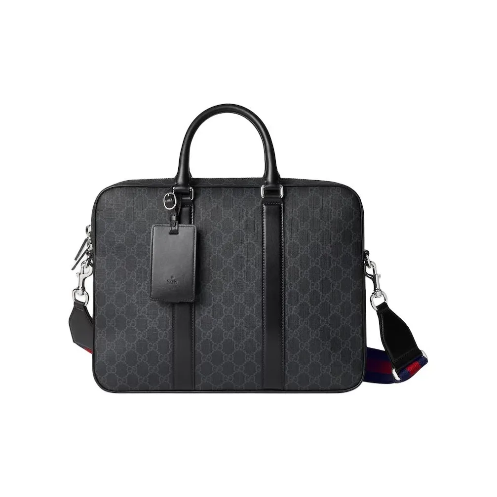 GUCCI Supreme Canvas With Leather Trim Canvas Bag Briefcase Men's Black