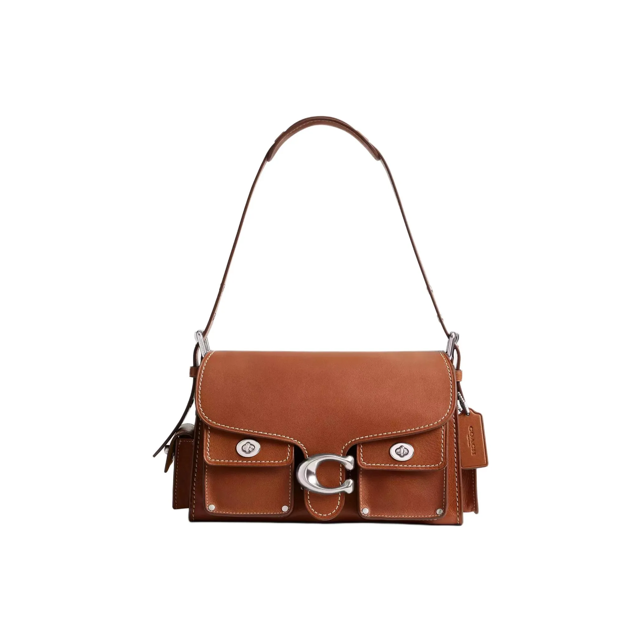 COACH CargoSoft Tabby Grained Leather Shoulder Bag Biker One Shoulder Handbag Medium Size Women's Red Brown