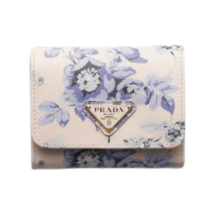 PRADA Saffiano Leather Wallet Women's Light Blue