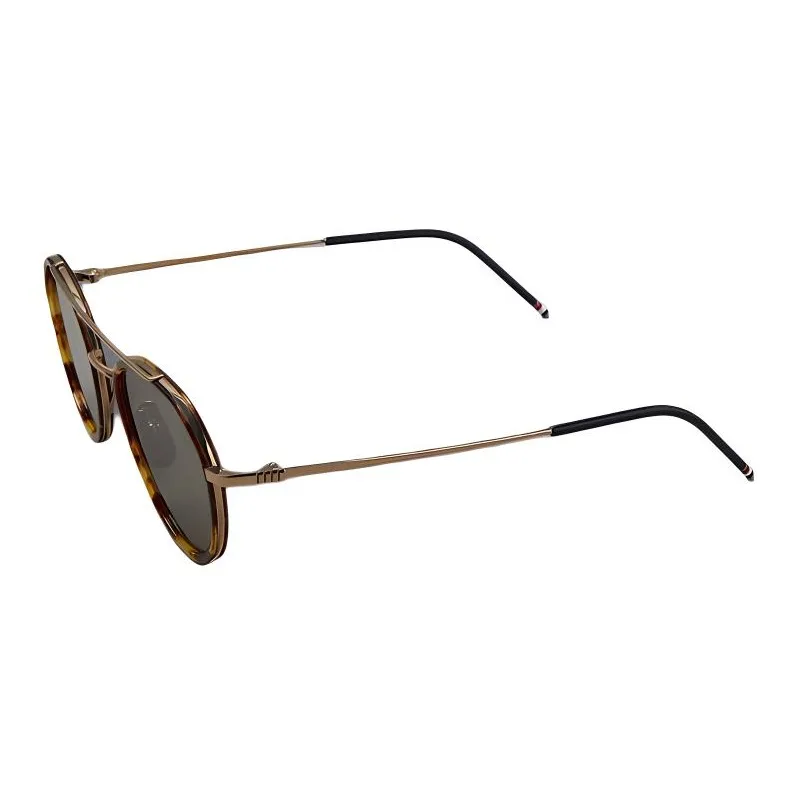 THOM BROWNE· Plate Frame Titanium Alloy Aviator Sunglasses Unisex Brown