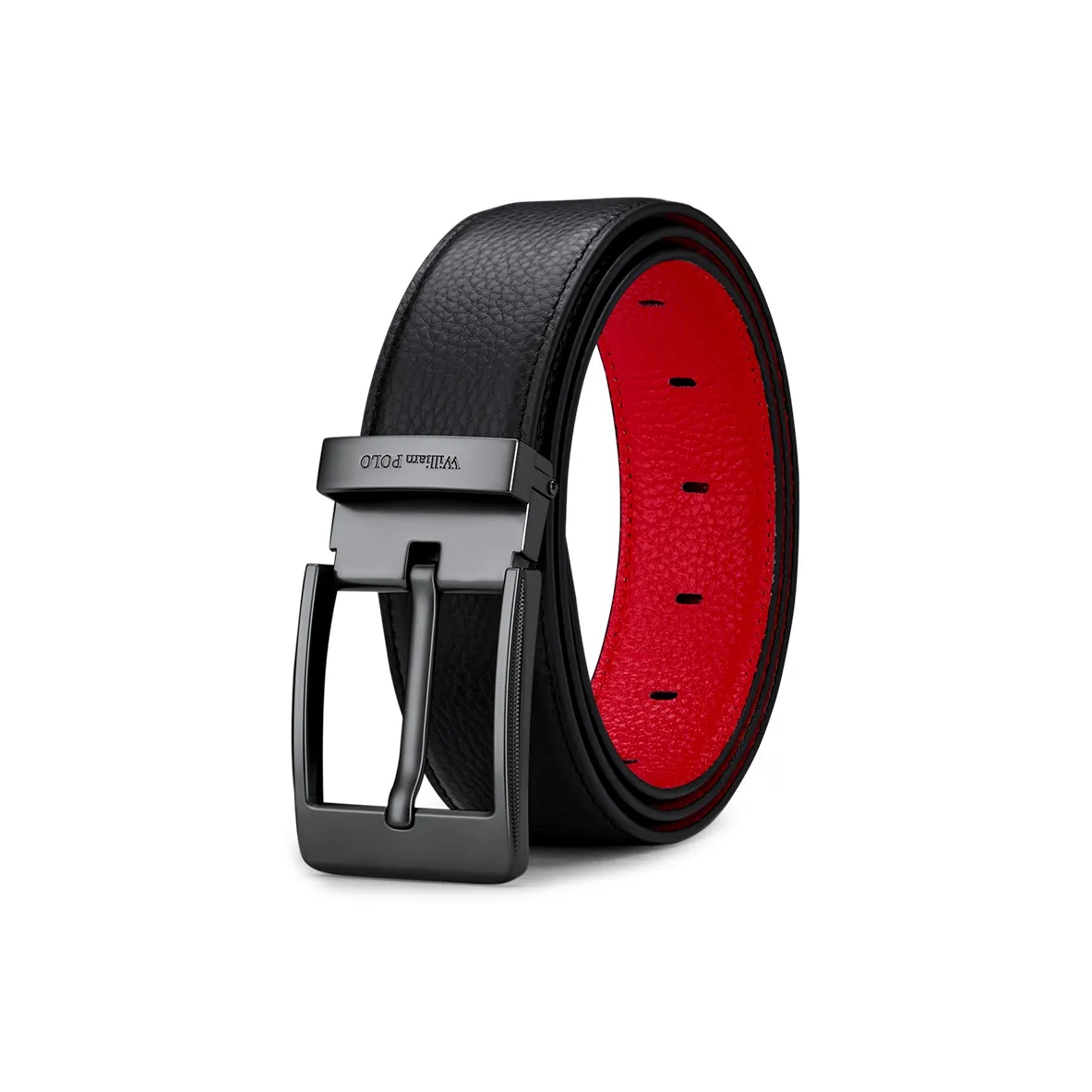 WilliamPOLO Ремни из коровьей кожи Мужской с металлической пряжкой Черный внешний красный внутренний ширина 3,7 см