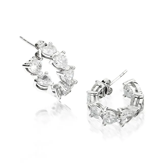 CHIARA FERRAGNI Zircon, Rhinestones, 18K Gold Plating Italian Luxury Hoop Earrings Women's Silver