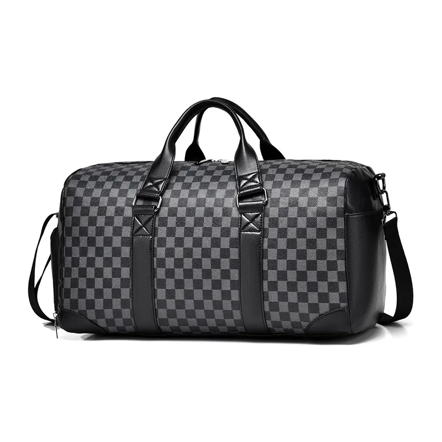 Moonshine PU Leather Luggage Bag Travel Bag Unisex Black Checkerboard/Black Pattern/Brown Pattern