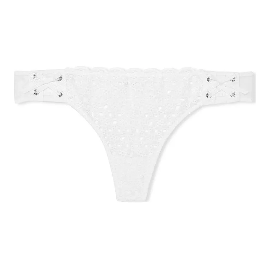 Victoria's Secret DREAM ANGELS Eyelet Lace Up Thong Panty /W Underpants Women's 1 Pack White