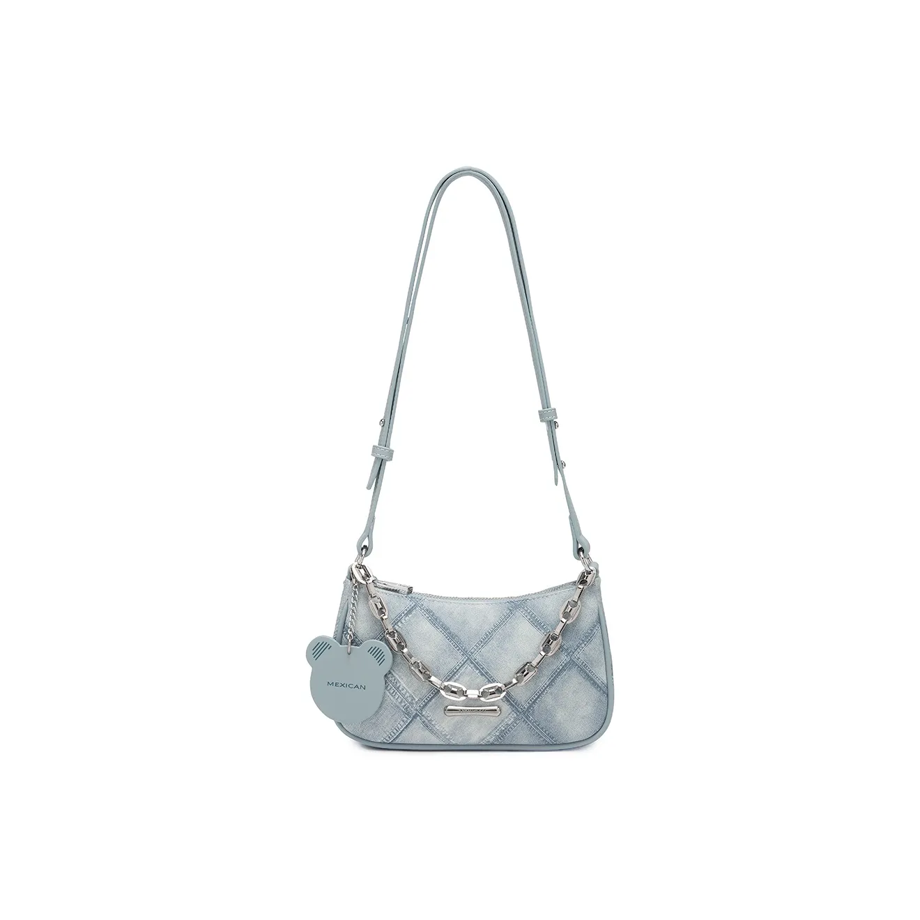 MEXICAN Polyurethane Leather Baguette Bag, Shoulder Bag, Crossbody Bag, Pochette Women's Gray Blue/Apricot