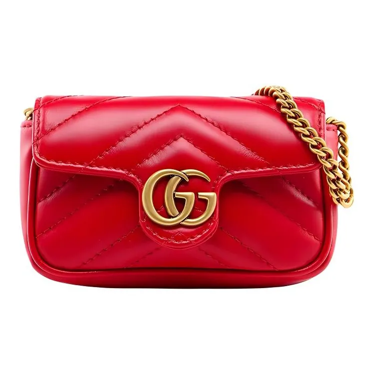 GUCCI Quilted Leather Handbag Coin Purse Extra Mini Women
s Red