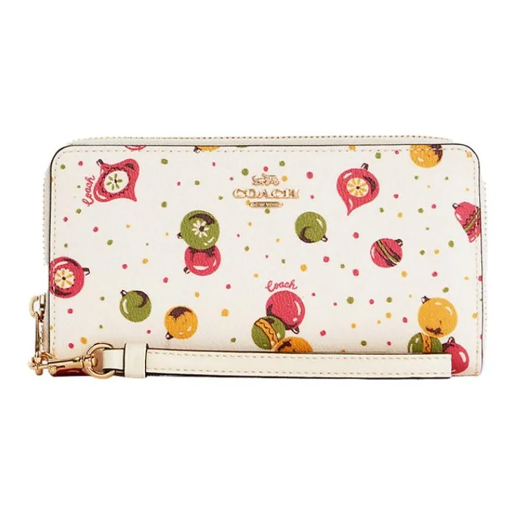 COACH Zip Around Canvas Leather Wallets Clutches Women's White