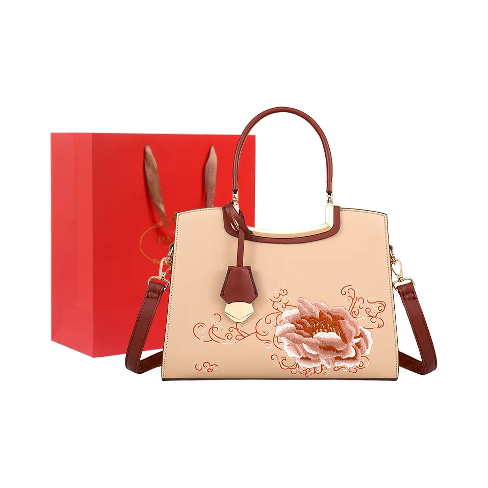 PAYOT Microfiber Synthetic Leather Wedding Bag, Portable, One Shoulder, Crossbody Bag Regular Women's Apricot/Dark Red