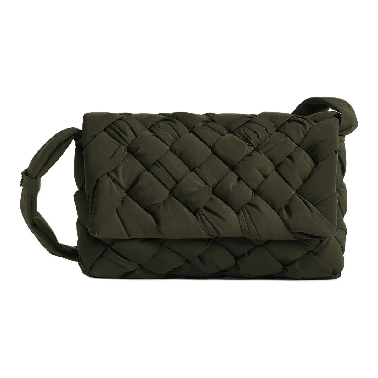 Bottega Veneta Lightweight Paper Nylon Shoulder Bag Crossbody Bag Small Size Men's Dark Green