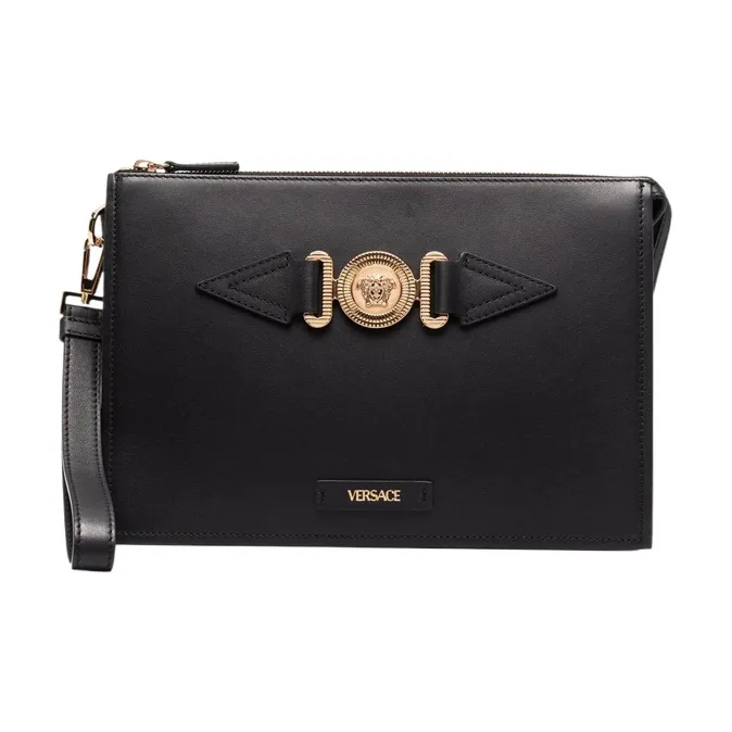 VERSACE Cow Leather Wallet Men's Black