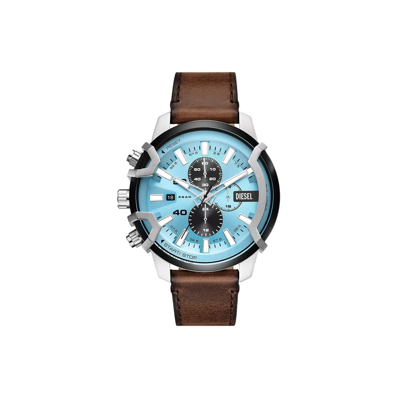 DIESEL GRIFFED Наручные часы Кварцевый механизм Кожаный ремешок 48 мм Синий циферблат Мужские часы