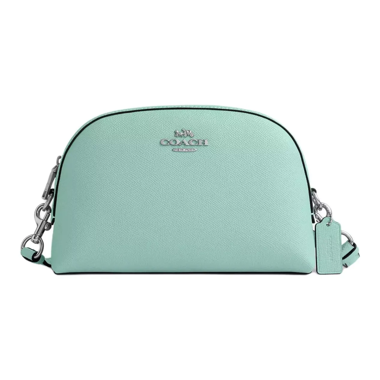 COACH Cross Stitch Leather Dome Bag Shoulder Bag Crossbody Bag Small Size Women
s Silver 
Faded Blue
