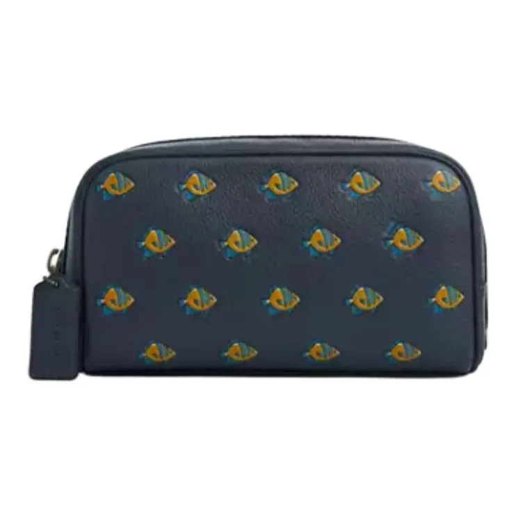 COACH Travel Kit Leather Patchwork Calfskin Clutch Small Size Men's Bronze Denim Multicolor