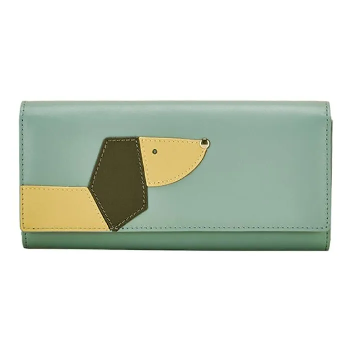 Hush Puppies Cow Leather Long Wallets Women's Light Green/Orange