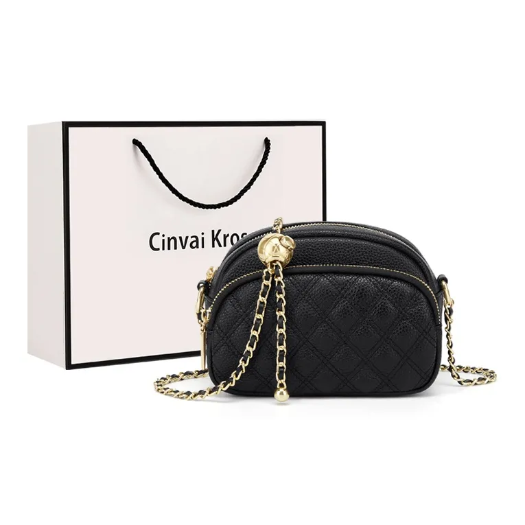 CinvaiKrose Cow Leather With Super Fine Shoulder Bag Women's Black/Aqua Blue