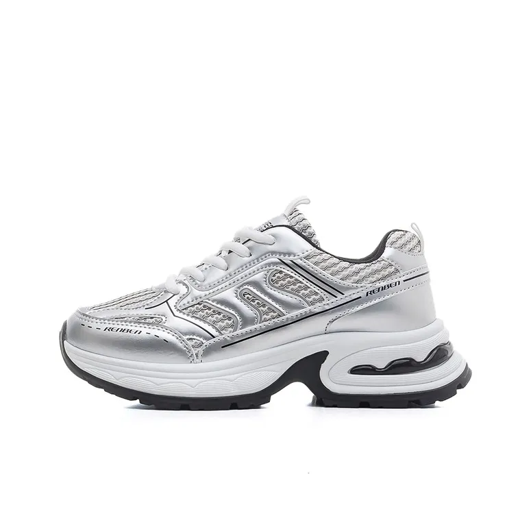 RENBEN Net Shoes Breathable Low Top Chunky Sneakers Women's Silver