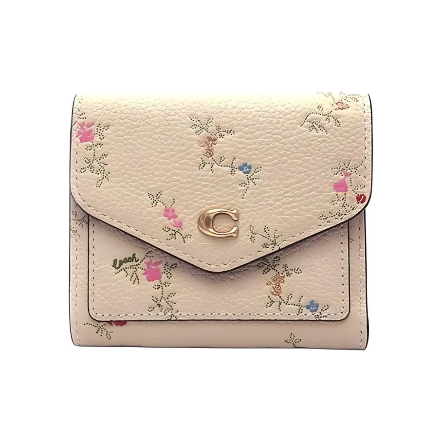 COACH Wyn Pebbled Leather Wallet Mini Women's Brass With Ivory