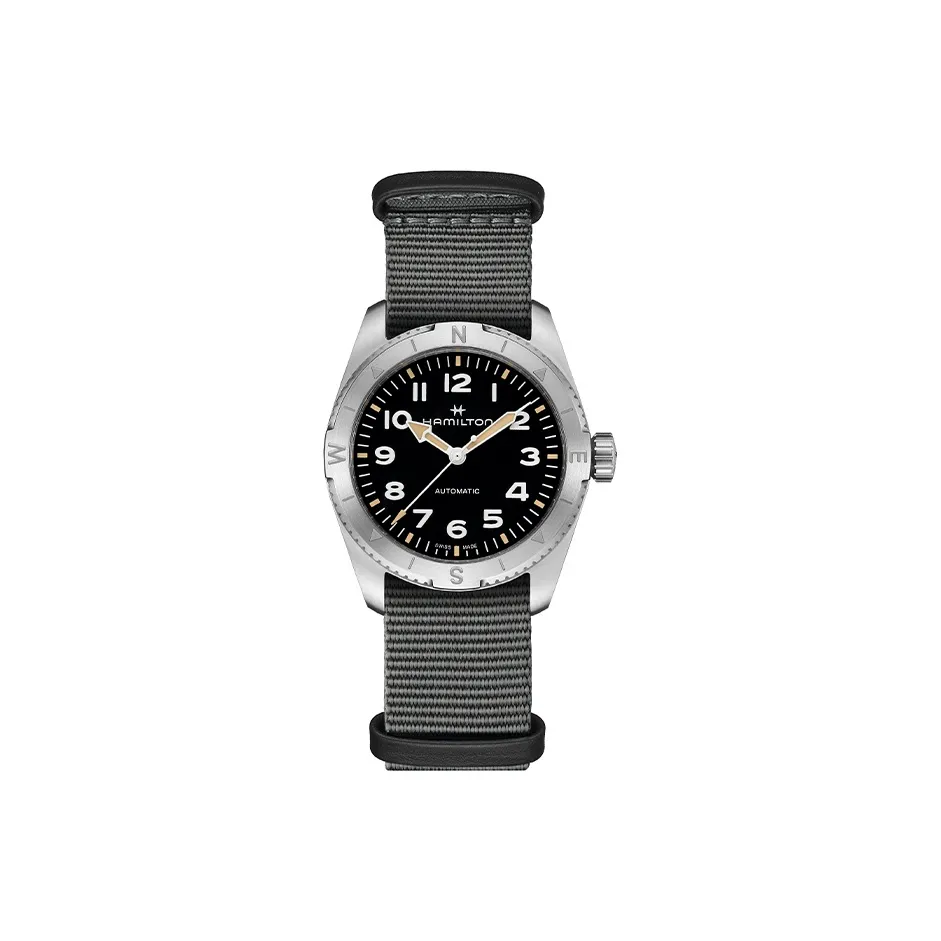 HAMILTON Khaki Field Series Automatic Mechanical Movement Unisex Watch 37mm Black Dial Stainless Steel Case Nylon Strap