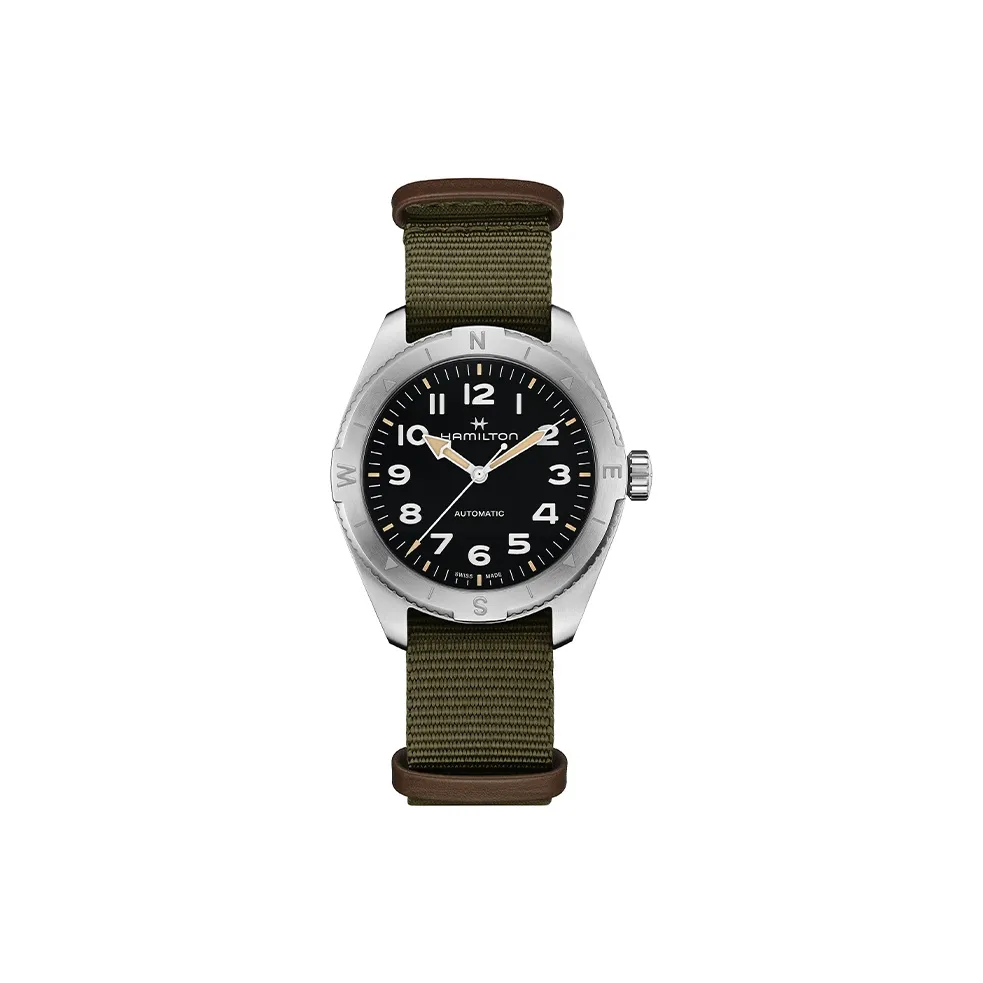 HAMILTON Khaki Field Series Automatic Mechanical Movement Unisex Watch 37mm Black Dial Stainless Steel Case Nylon Strap