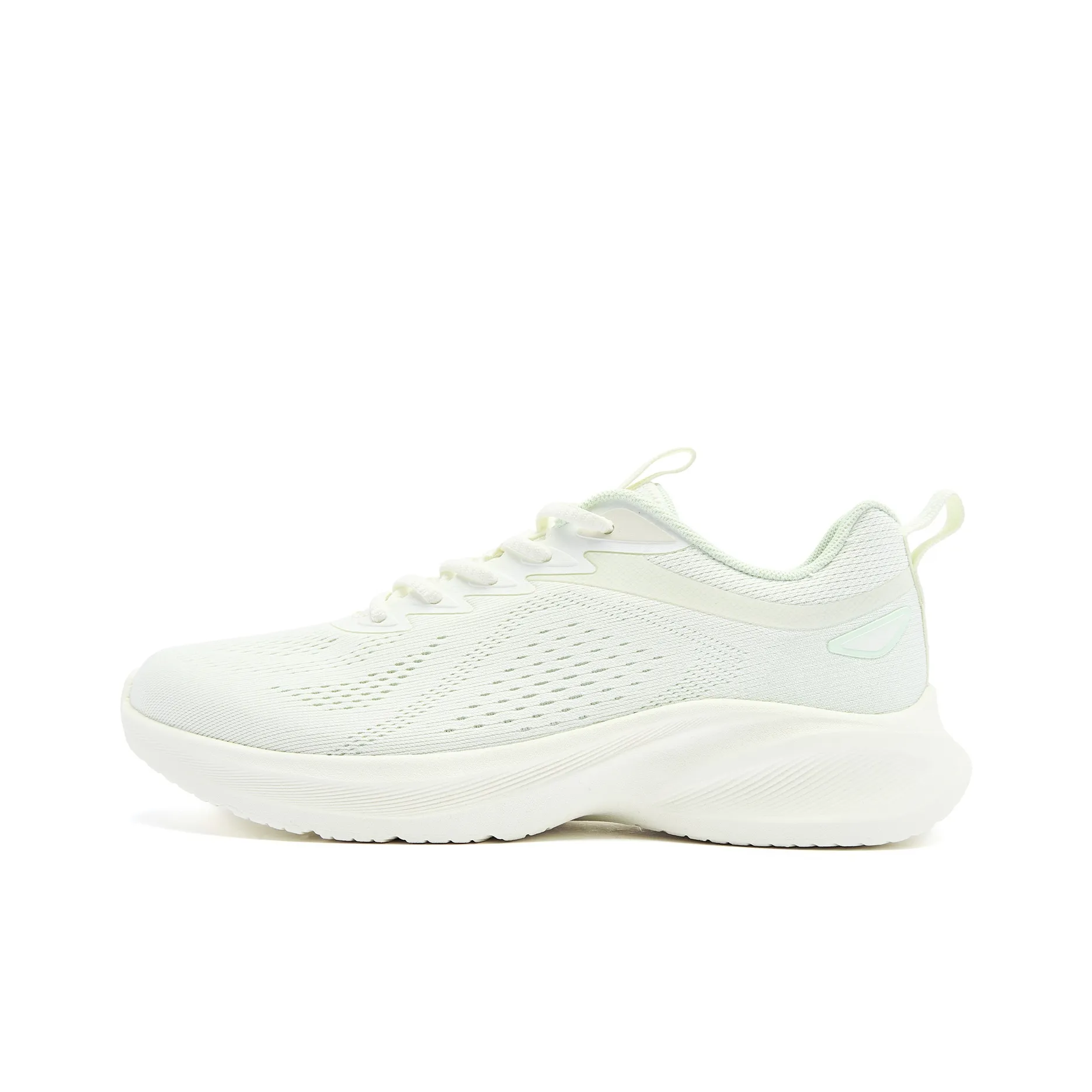 QIAODAN Cushioning, Breathable, Lightweight, Rebound Low Top Running Shoes Women's Ivory Lime Green