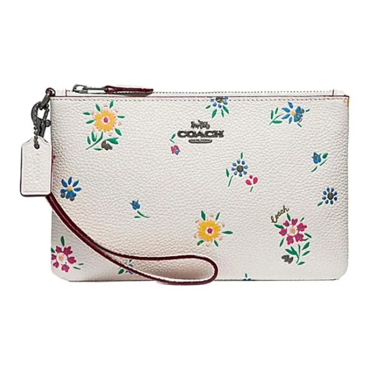 COACH Wristlet Leather Wrist Bag, Coin Purse, Pochette Trumpets Women's White