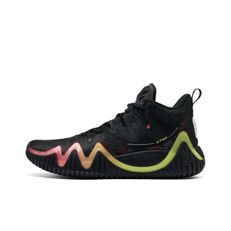XTEP Устойчивые к истиранию Баскетбольные кроссовки Rebound High Топ Мужские Черный Красный Зеленый