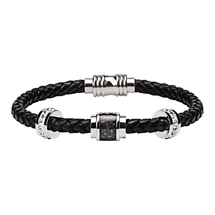 MUSTKOO Коровья кожа Титановая сталь Браслеты Мужской Черный